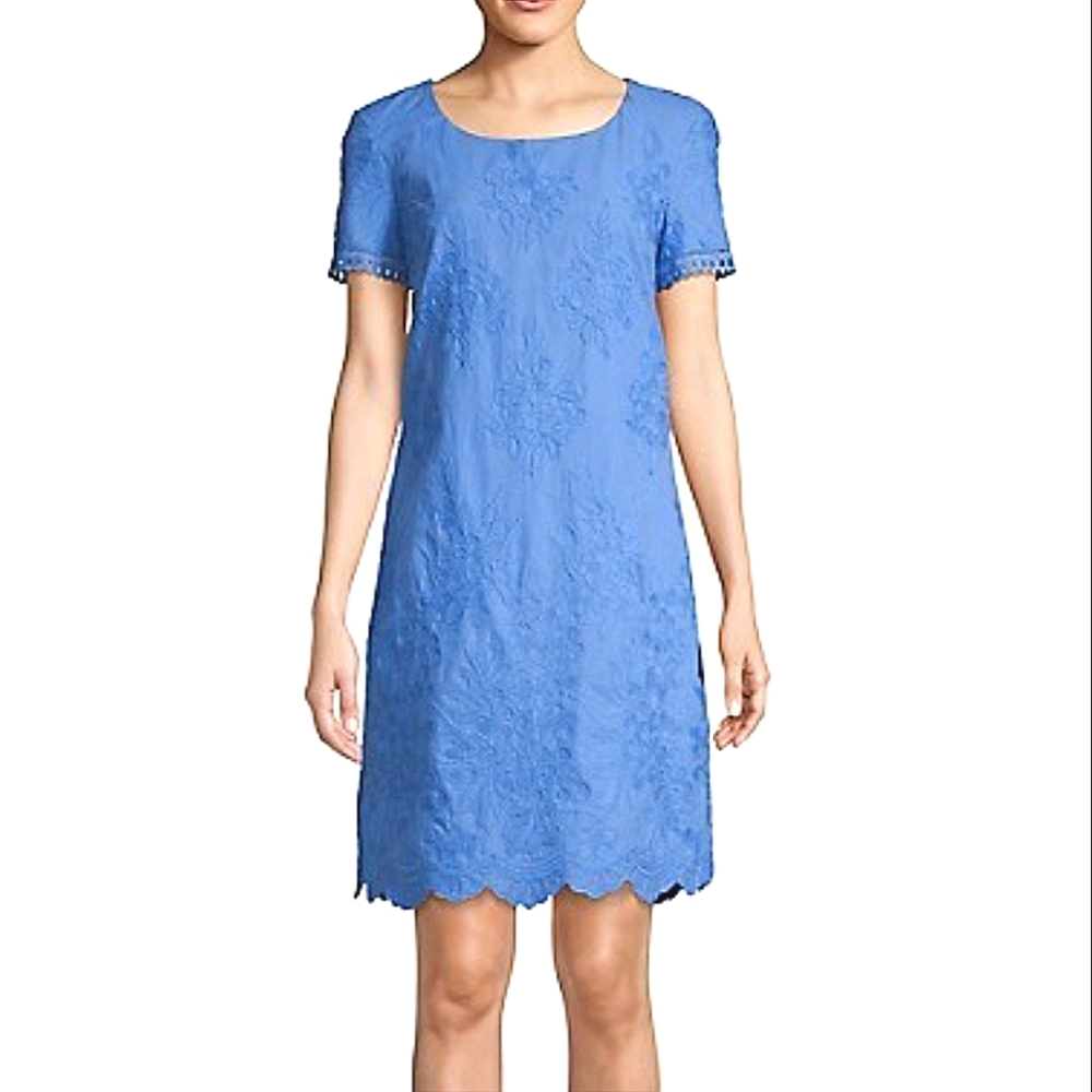 Blue Lace Short Sleeve Dress